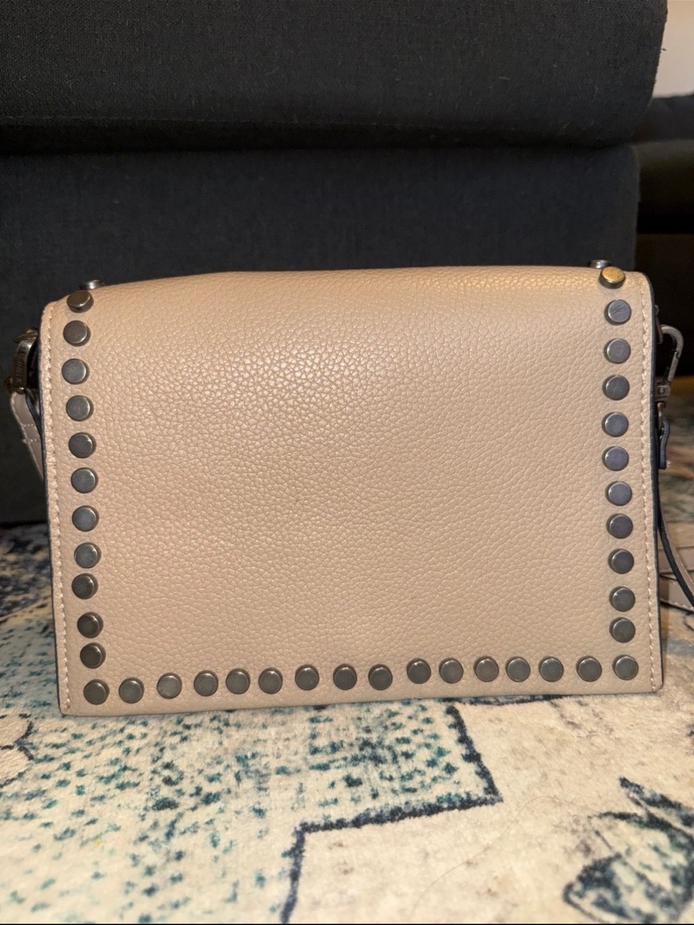 Steve Madden Taupe Pebbled Leather Studded Crossbody